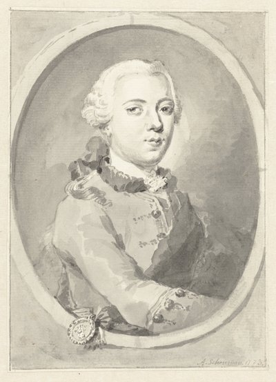 Retrato de Guilherme V, Príncipe de Orange-Nassau, à direita, em oval de Aert Schouman