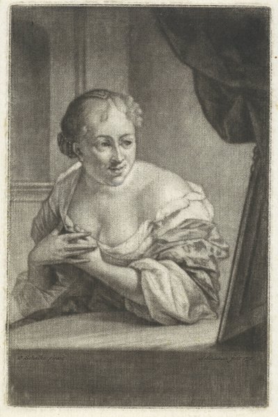 Mulher em frente de um espelho de Aert Schouman
