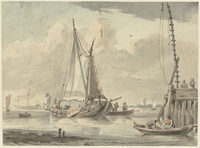 Navios à vela no rio perto de Dordrecht de Aert Schouman