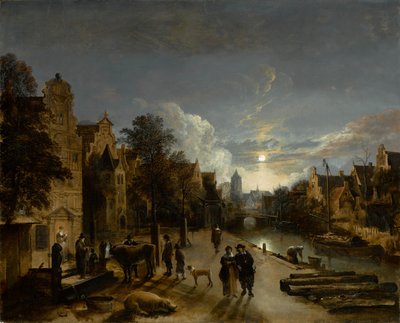 Cena do canal ao luar, por volta de 1660 (óleo sobre tela) de Aert van der Neer