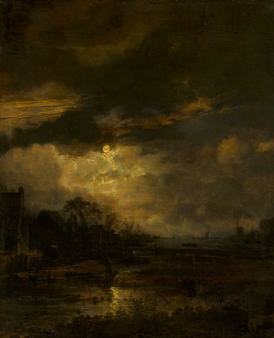 Paisagem ao pôr-do-sol de Aert van der Neer
