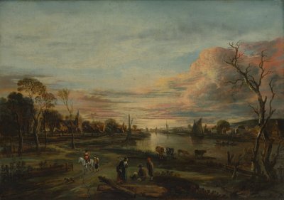 Paisagem ao pôr do sol, década de 1650. de Aert van der Neer
