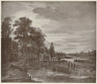 Paisagem do rio Moonlight com figuras de Aert van der Neer