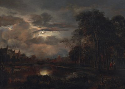 Paisagem enluarada com ponte, provavelmente 16481650. de Aert van der Neer