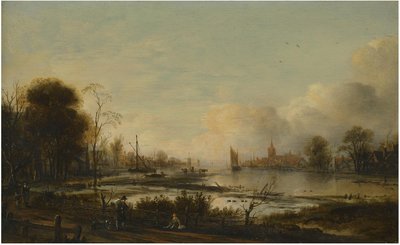 Paisagem fluvial com figuras de Aert van der Neer