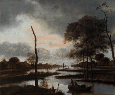 Vista do Rio: Noite (óleo sobre tela) de Aert van der Neer