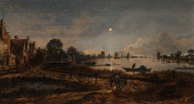 Vista do rio ao luar Paisagem ao luar de Aert van der Neer