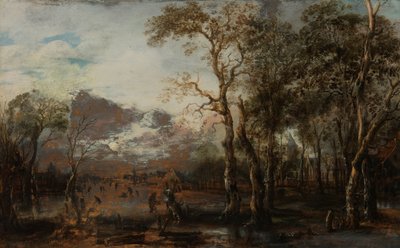 Paisagem arborizada com paisagem de caçador/inverno de Aert van der Neer