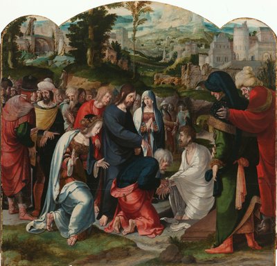 A Ressurreição de Lázaro Painel Central de um Tríptico com a Ressurreição de Lázaro de Aertgen Claesz van Leyden (attributed to)