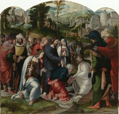 O Levantamento de Lázaro, painel central do tríptico, c.1530 de Aertgen Claesz van Leyden