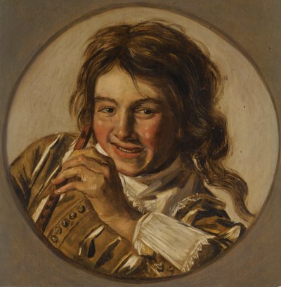 Rapaz risonho com uma flauta de After Frans Hals