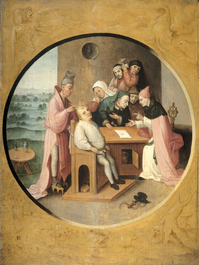 Removendo as Rochas na Cabeça, c.1550-1600 de After Hieronymus Bosch