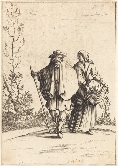 Casal de mendigos, com paisagem ao fundo de After Jacques Callot
