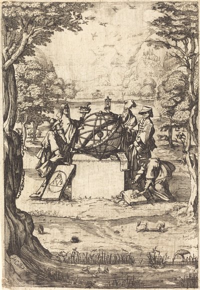 Frontispício para a Cosmologia Sagrada (Título Com Astrólogos) de After Jacques Callot