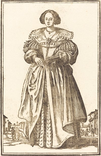 Mulher nobre com leque de After Jacques Callot