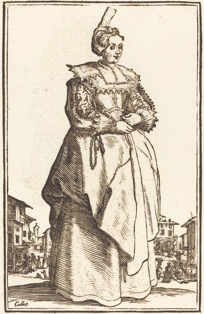 Mulher nobre com um chapéu pequeno de After Jacques Callot