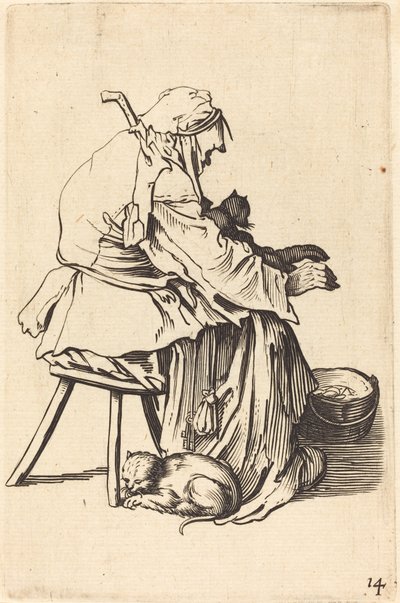 Velha com gatos de After Jacques Callot