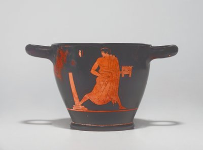 Skyphos sótão com figuras vermelhas, c. meados do século 5 aC (cerâmica) de Agathon Painter (attr. to)