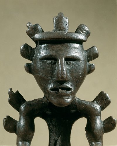 Pré-história: figura guerreira de bronze do Tresor de Galic (Kostroma, Rússia). 1500 AC. Idade do Bronze. Moscou, Museu Histórico do Estado. de Age Bronze