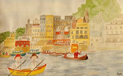 The Voyage, Varanasi, 2015 , aguarela sobre papel de Agnes Girardon