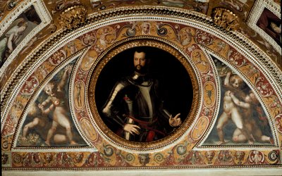 Retrato de Cosimo I di Medici, Grão-Duque da Toscana e Pai de Francesco I (Pintura em ardósia de Agnolo (after) Bronzino