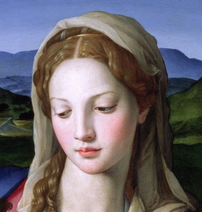 Sagrada Família com Santa Ana e o infante São João Batista, óleo c.1550 no detalhe do painel de 82824 de Agnolo Bronzino