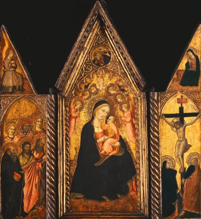 Um tríptico portátil com a Madonna e a criança entronizada com anjos, de Agnolo Gaddi