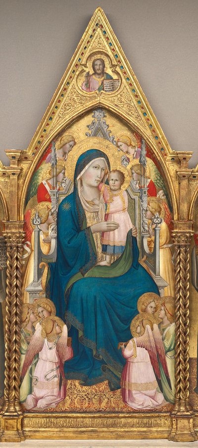 Madonna e criança entronizada com doze anjos, e com a bênção de Cristo [painel do meio] de Agnolo Gaddi