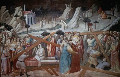 Santa Helena escava para encontrar a Verdadeira Cruz, do Ciclo da Lenda da Verdadeira Cruz, de Agnolo Gaddi, capela da Basílica de Santa Croce, Florença, c.1380 de Agnolo Gaddi