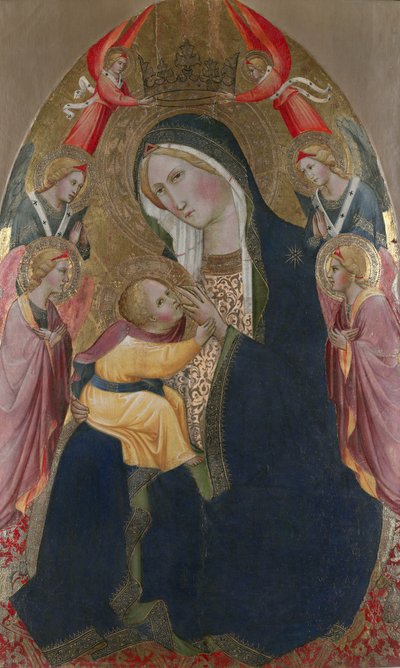 A Madona da Humildade com Anjos Adoradores (tempera e folha de ouro no painel) de Agnolo Gaddi