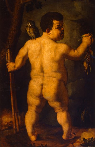 Retrato duplo do anão Morgante: vista completa por trás (óleo sobre tela) de Agnolo Bronzino