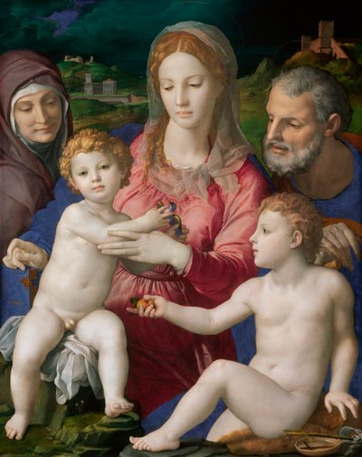 La Sainte Famille avec Sainte Anne et Saint Jean Baptiste - A Sagrada Família com Santos Ana e João Batista - Pintura de Agnolo Bronzino (Allori Angelo di Cosimo dit Bronzino de Agnolo Bronzino