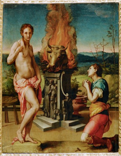 Pigmalião e Galateia (pintura sobre madeira) de Agnolo di Cosimo Bronzino