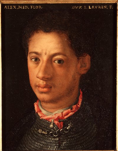 Retrato de Alessandro de Medici (Alexandre de Medici chamado de mouro) (1510-1572) Duque de Florença Pintura de Allori Angelo di Cosimo dit Bronzino (1503-1572) Palácio Medici-Riccardi (Medici Riccardi) Florença do século XVI Sol 15x12 cm de Agnolo Bronzino