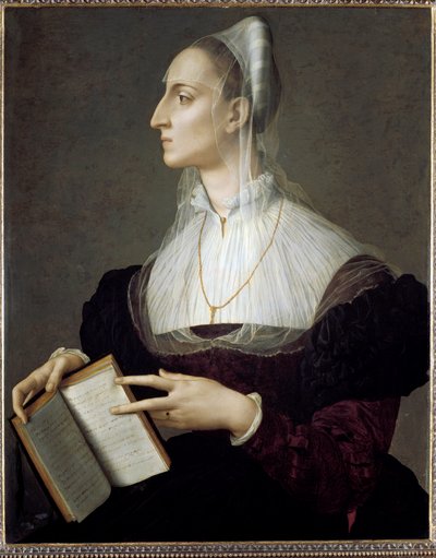 Retrato da poetisa italiana Laura Battiferri lendo os sonetos de Petrarca (óleo sobre painel de Agnolo Bronzino
