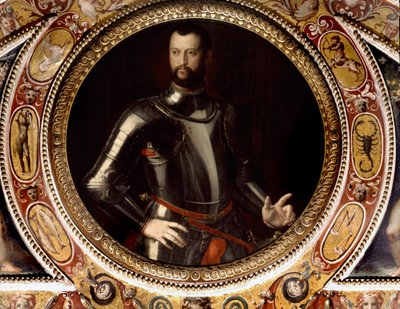 Retrato de Jean de Medicis dit Jean des Bands Noires (Giovanni dalle Bande Nere) (1498-1526) por Bronzino (1503-1572) - Pintura conservada no Palazzo Vecchio, Florença de Agnolo Bronzino