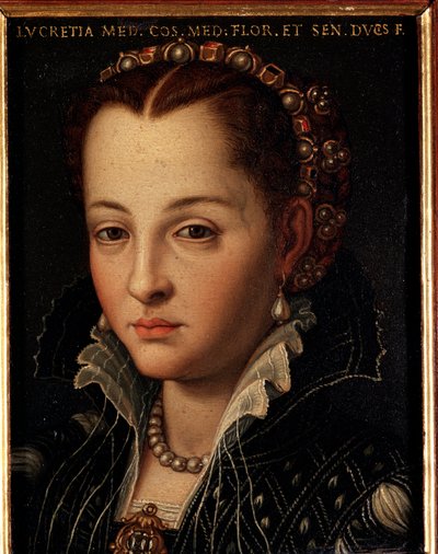 Retrato de Lucrezia de Medici (ou Lucrezia di Cosimo de Medici ou Lucrece de Medici) (1545-1561) Pintura de Allori Angelo di Cosimo dit Bronzino (1503-1572) - Século XVI Dim 15x12 cm Palácio Medici-Riccardi (Medici Riccardi) Florença de Agnolo Bronzino