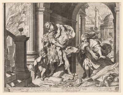 Enéias e sua família fugindo de Tróia, 1595. de Agostino Carracci