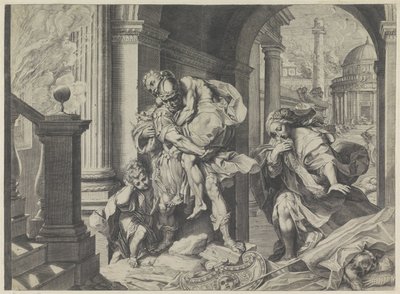 Enéas foge de Tróia com a sua família de Agostino Carracci