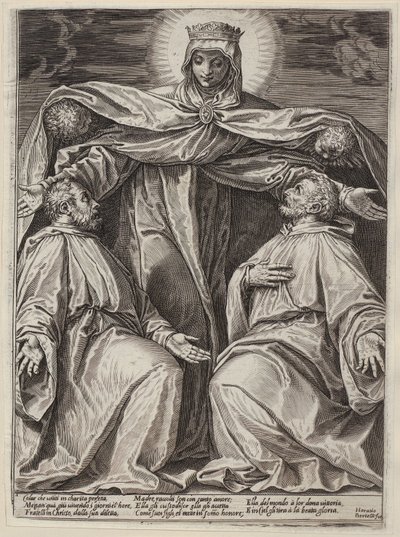 Uma Madona com manto protetor e dois frades de Agostino Carracci