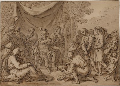 Prisioneiros são trazidos perante um senhor do campo de Agostino Carracci