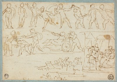 Friso de Putti, Esboço de Lot e Suas Filhas, Esboço de Edifícios de Agostino Carracci