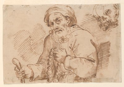 Esboço de meio comprimento de um peregrino idoso de Agostino Carracci