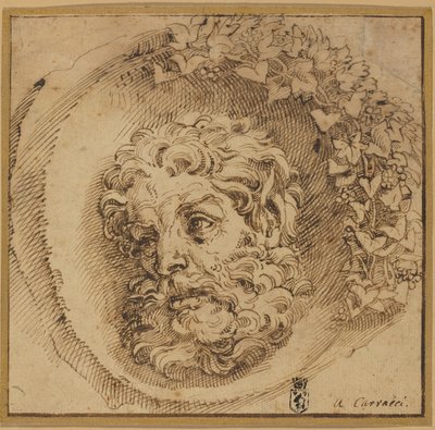 Cabeça de um fauno em um Roundel côncavo de Agostino Carracci