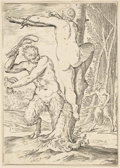 Sátiro chicoteando uma ninfa, c.1590-95 de Agostino Carracci