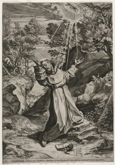 São Francisco recebendo os estigmas, 1586. de Agostino Carracci