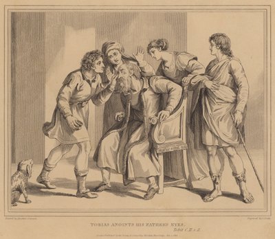 Tobias unge seus olhos de pais, Tobit de Agostino Carracci