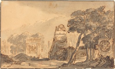 Paisagem com túmulos antigos de Agostino Mitelli