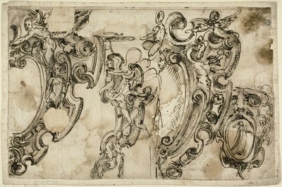 Esboços de motivos decorativos (frente); Esboço de motivo decorativo (verso) de Agostino Mitelli