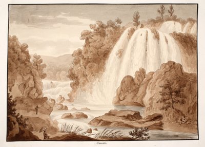 Cascata no Tivoli, 1833 (gravura com lavagem marrom) de Agostino Tofanelli